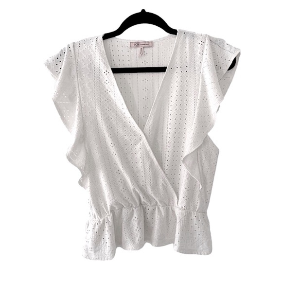 BCBGeneration White Surplice Ruffle Sleeve Top, XS - Picture 4 of 12